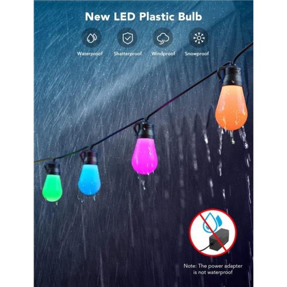 Outdoor String Lights H7015 with 15Dimmable RGBIC LED Bulbs,48ft IP65 Waterproof - Picture 3 of 6